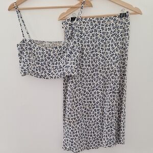 Reformation Navy and White Floral Skirt Set